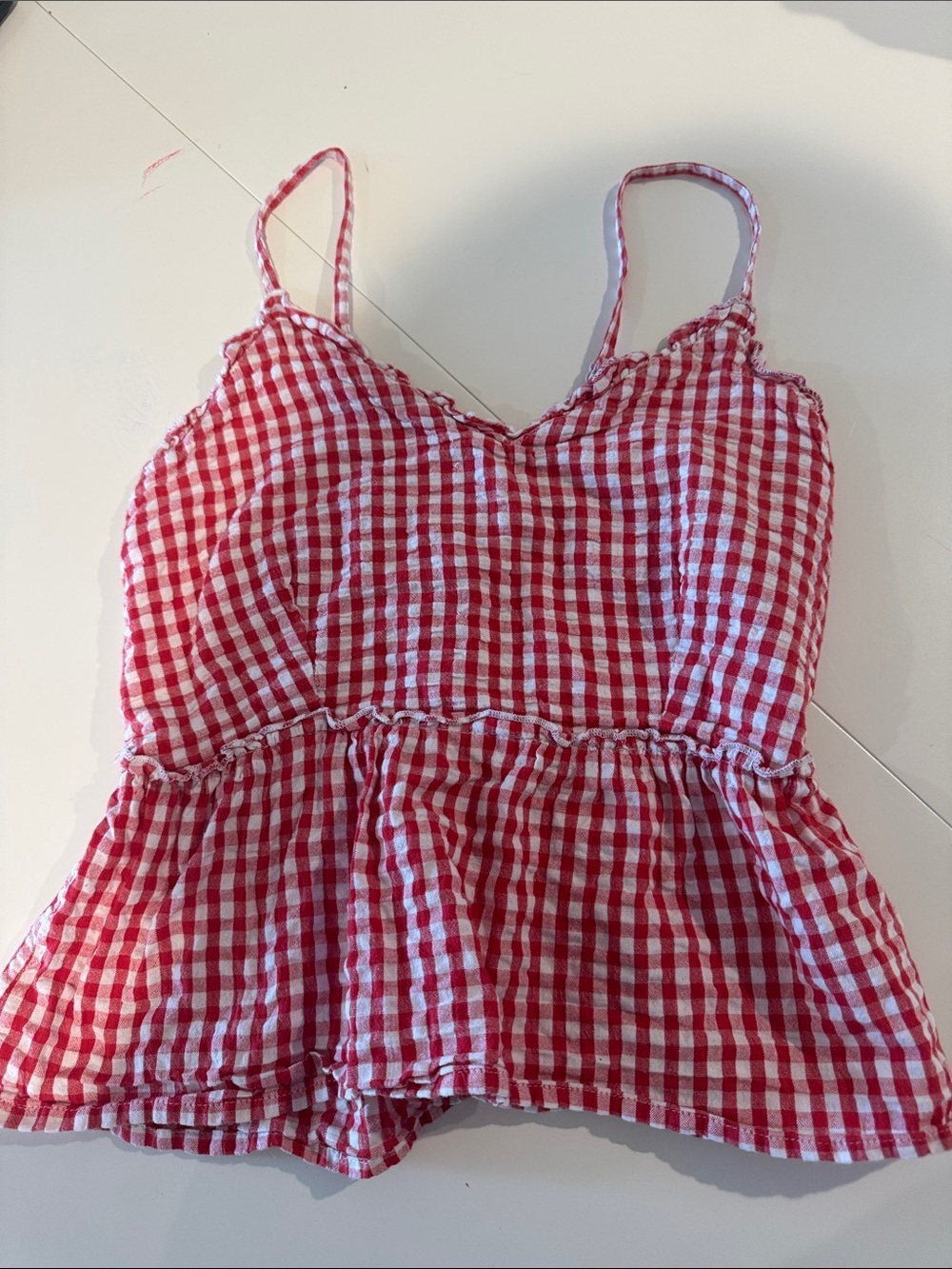 Red Gingham Peplum Tank Top
